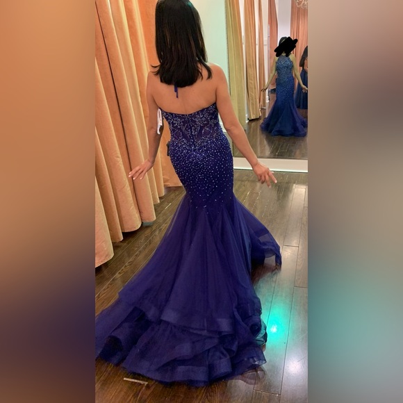 NWT - Royal Blue Beaded Mermaid Gown - Size 4 - Picture 11 of 11